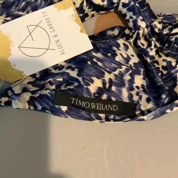 Timo Weiland Blue White Splatter Print Silk Oversized Bow Tie One Size - Picture 4 of 4